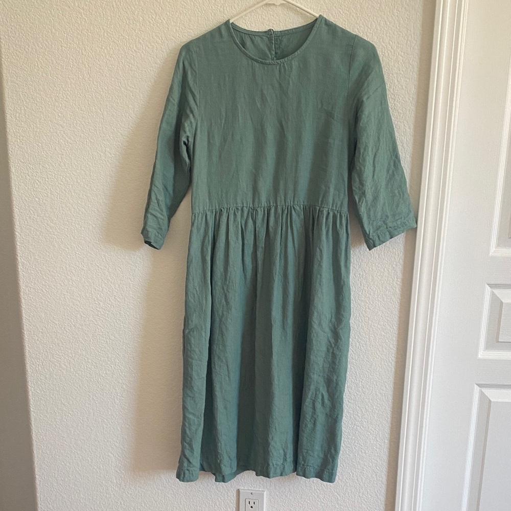 Simple green linen dress